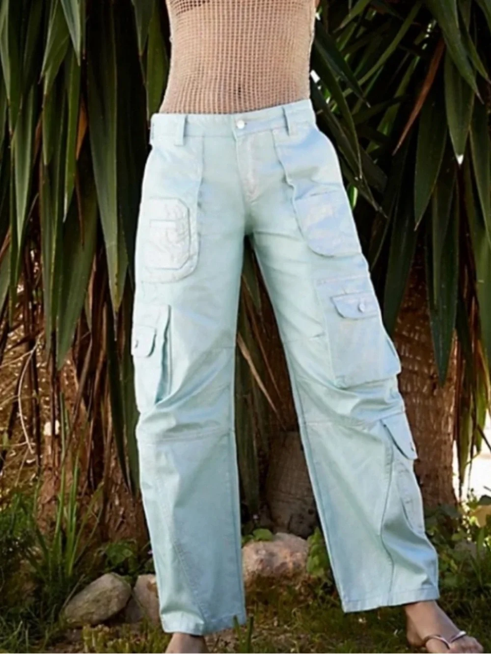Free People Lap Of Luxury Barrel Cargo Jeans 26 parachute baggy slouchymetallic